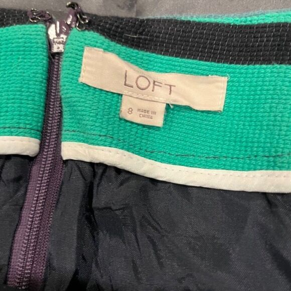 Loft Textured Pencil Skirt Black Teal Green Striped Lined Back Zip Size 8 - Picture 5 of 8